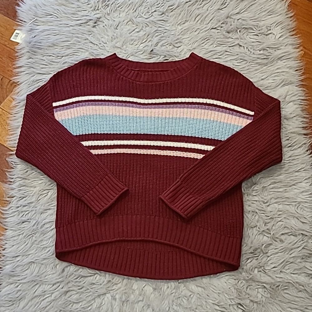 American eagle womens maroon, white. Pink and blue stripped knit sweater size xs